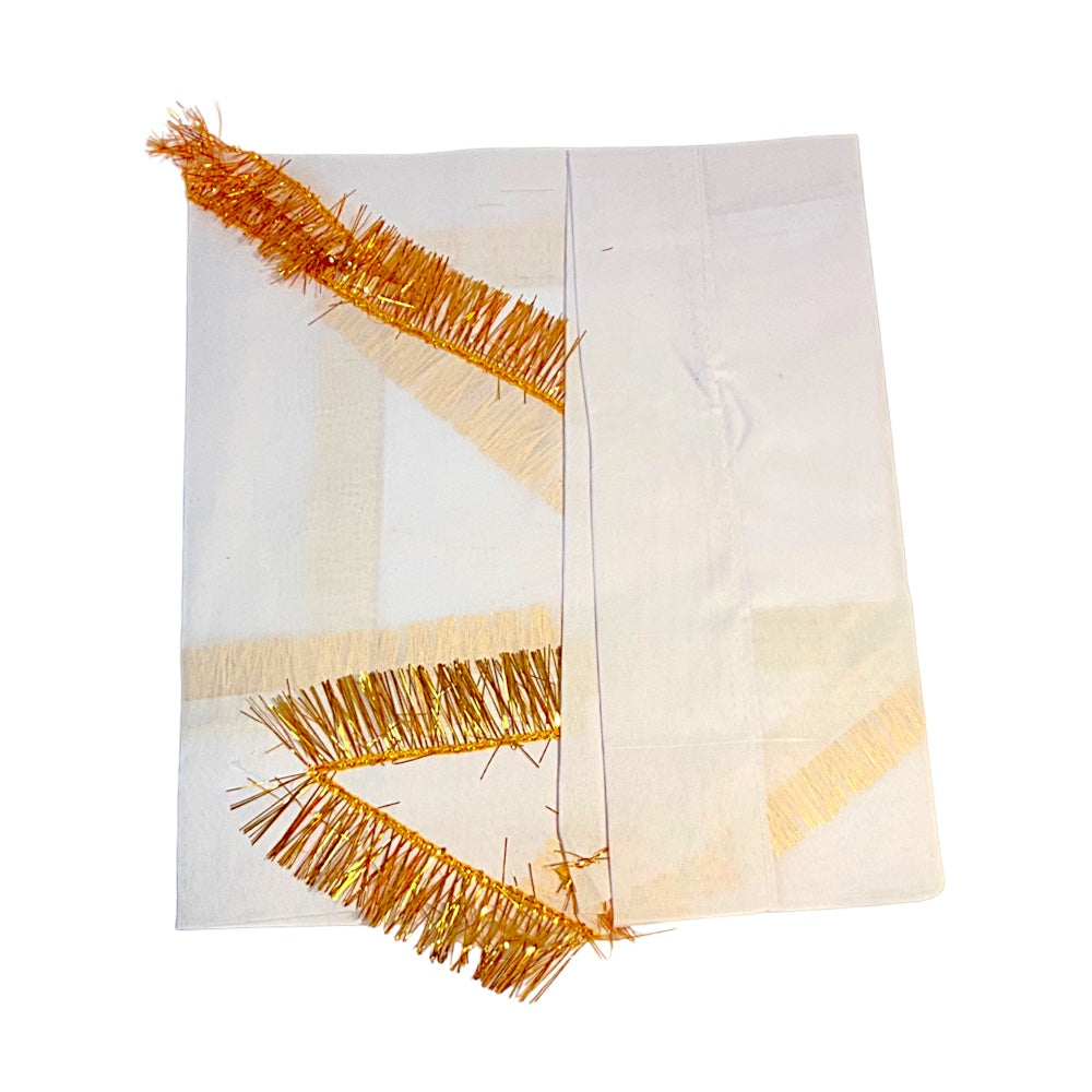 White Jhandi Flag with Saraswati — Devotional Prayer Flag with Gold Fringe | Saraswati Jhandi for Mandir &amp; Outdoor Pole