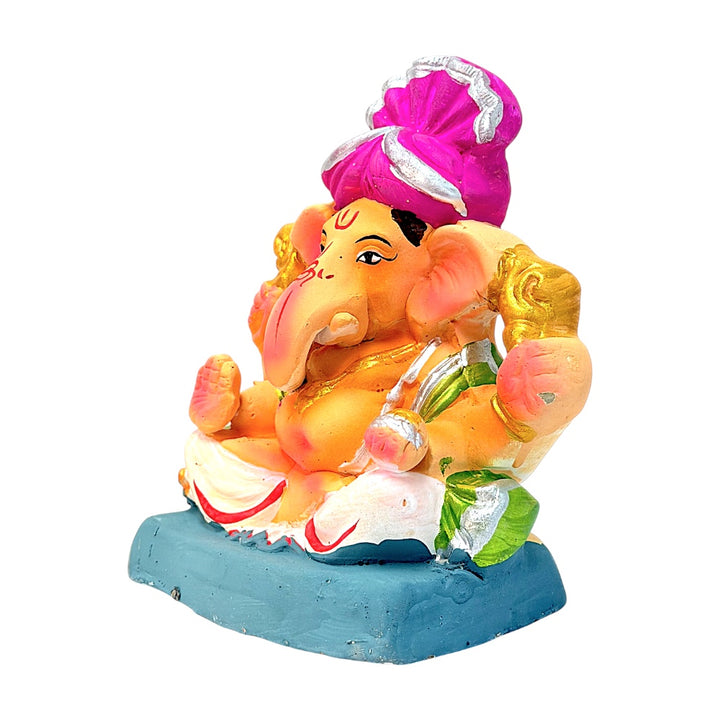Eco Friendly Ganesha 6" — Clay Ganpati Murti with Peshwai Pagdi (colors may vary)