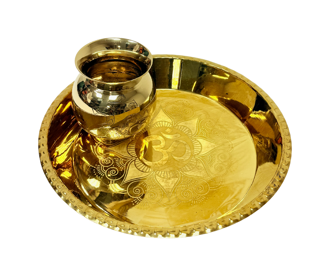 Brass Thali +lota Set 12 Inch