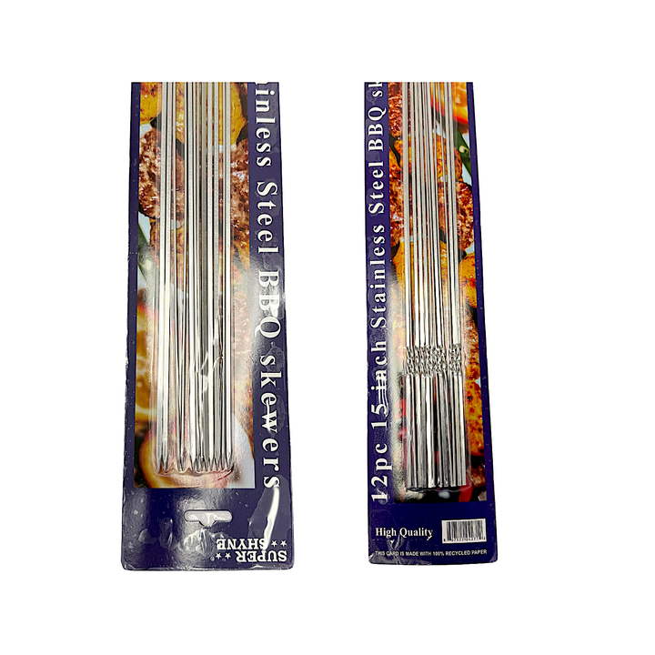 12 pc Stainless Steel BBQ Skewers, 15 Inch - view 2