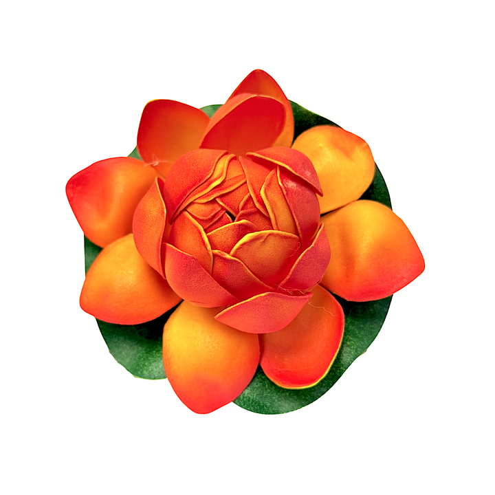 Lotus Flower on Lilly Pad 4 Inch Red, Pink Orange, Yellow, White Purple