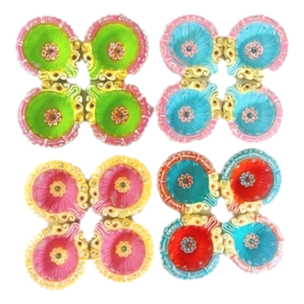 Colorful Set of 4 Diya Double Haathi