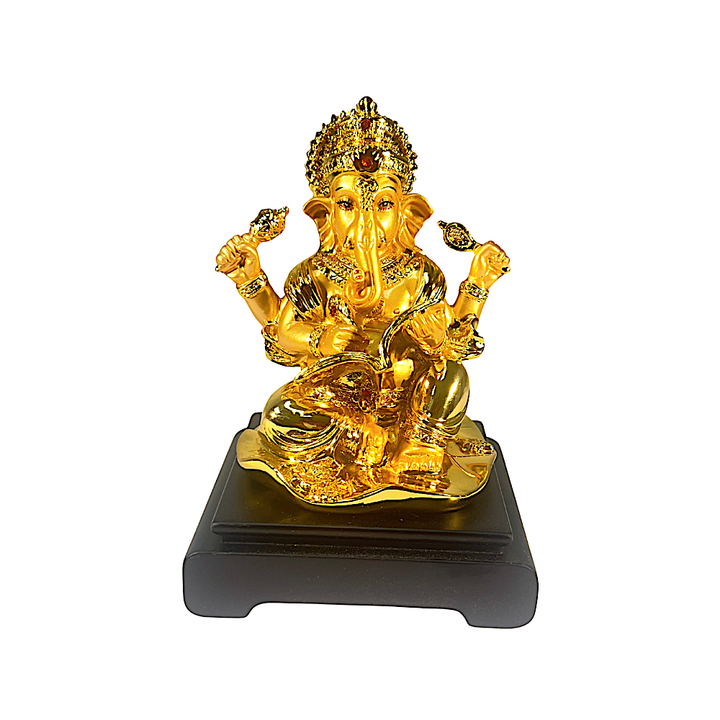 Ganesh in Gold on a Pedestal 7 Inch Idol