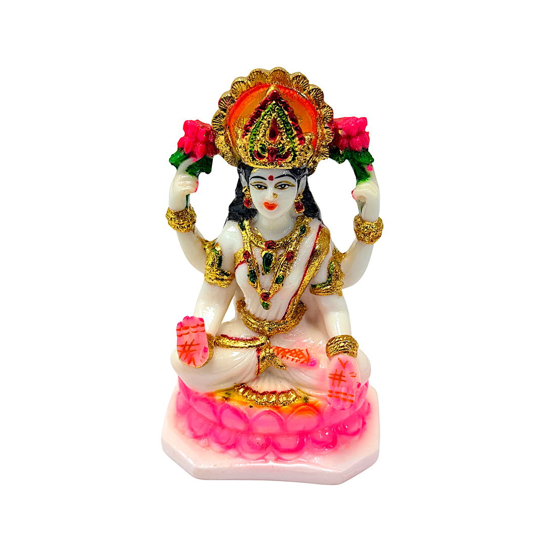 Goddess Laxmi, White and Gold Marble Dust, 6 Inch Idol