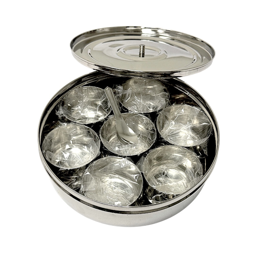 Spice Box (Masala Dibba) 7.5 Inch with Steel Lid and Spoon