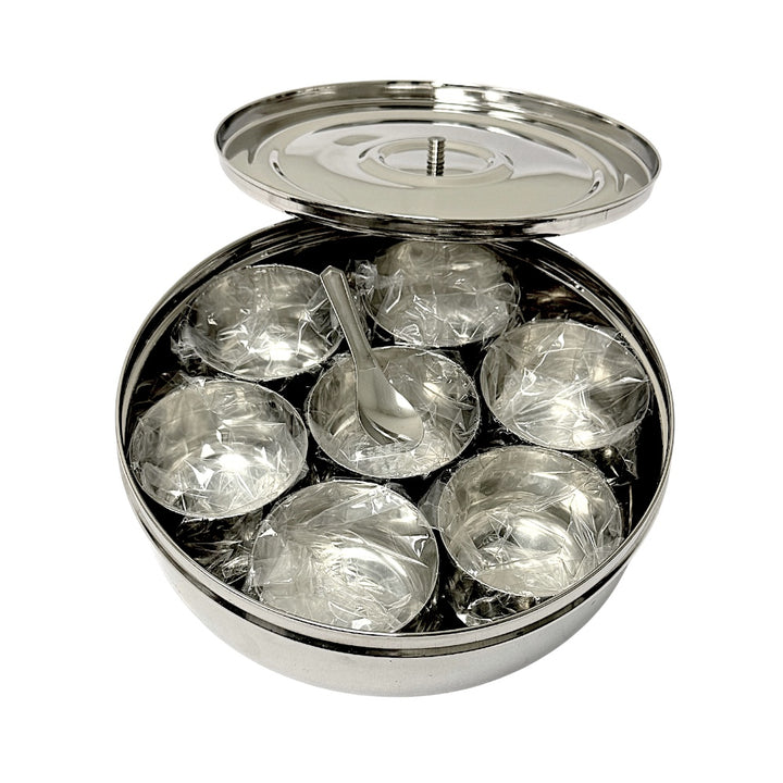 Spice Box (Masala Dibba) 7.5 Inch with Steel Lid and Spoon