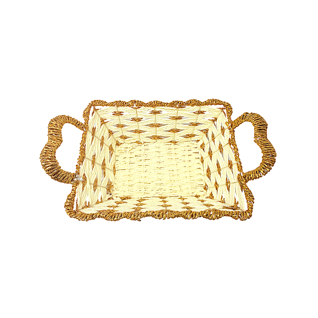 Mkaurs Oval Woven Offwhite and Gold Wicker Basket with Handles