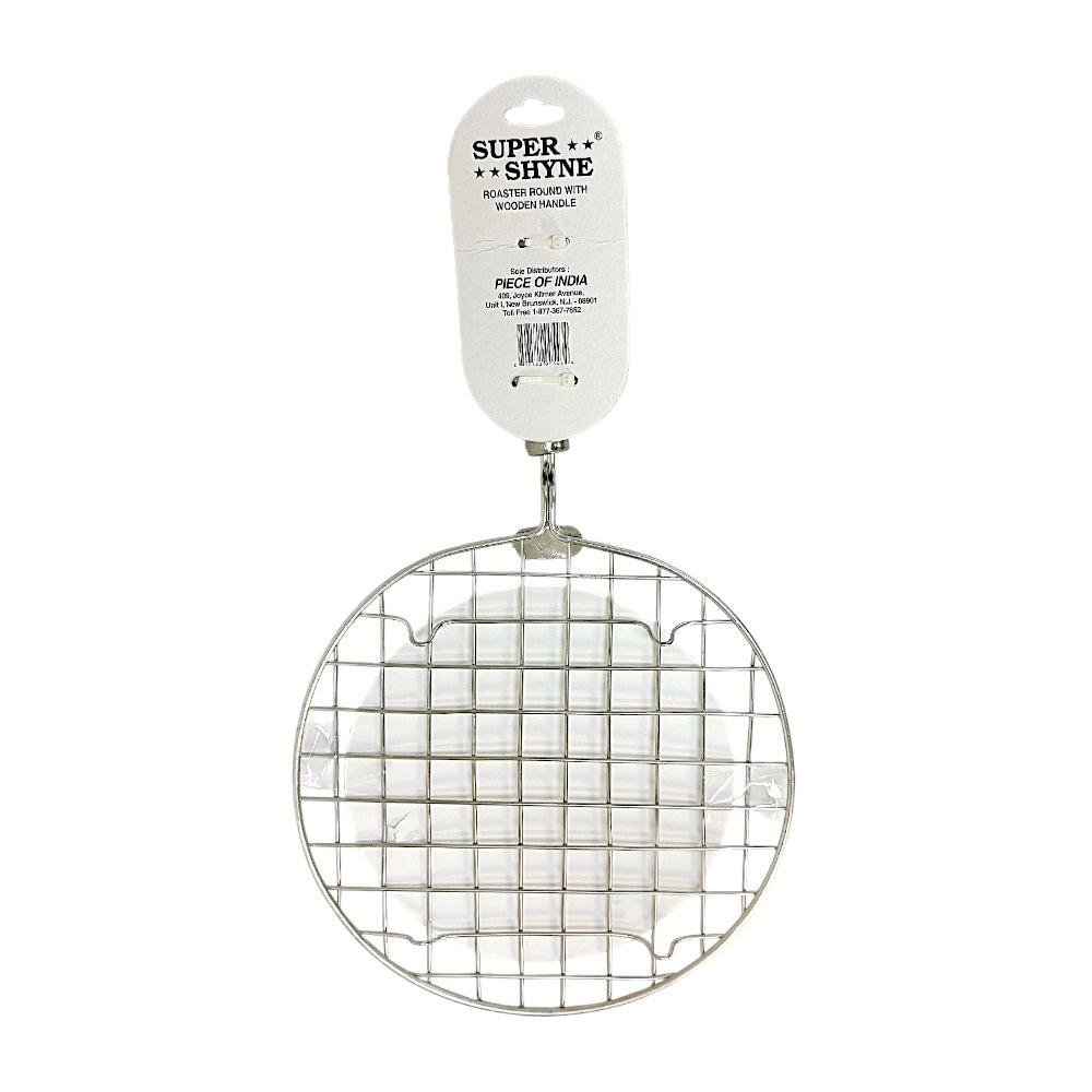 Stainless Steel Round Roaster with Wooden Handle — Roti, Papad &amp; Vegetable Grill