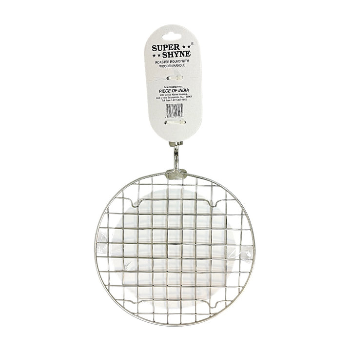 Stainless Steel Round Roaster with Wooden Handle — Roti, Papad &amp; Vegetable Grill