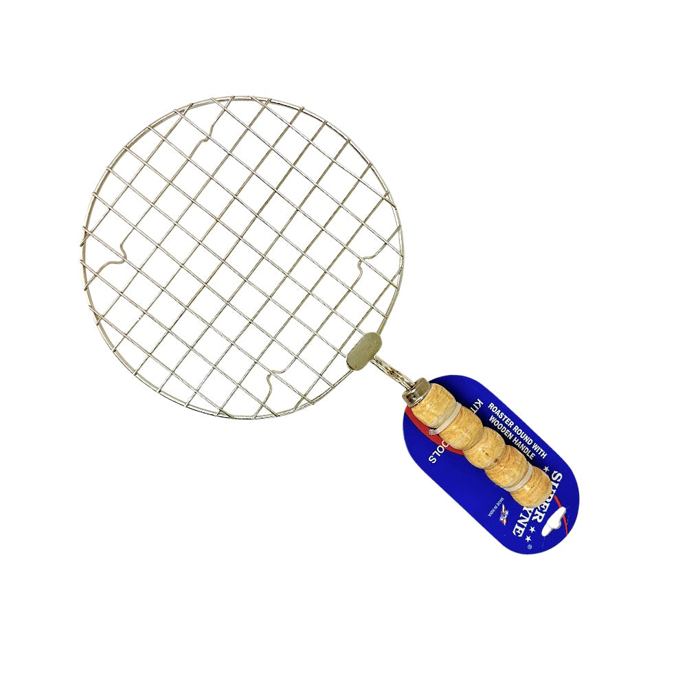 Stainless Steel Round Roaster with Wooden Handle — Roti, Papad &amp; Vegetable Grill