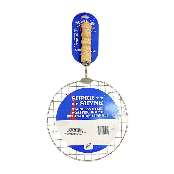 Stainless Steel Round Roaster with Wooden Handle — Roti, Papad &amp; Vegetable Grill