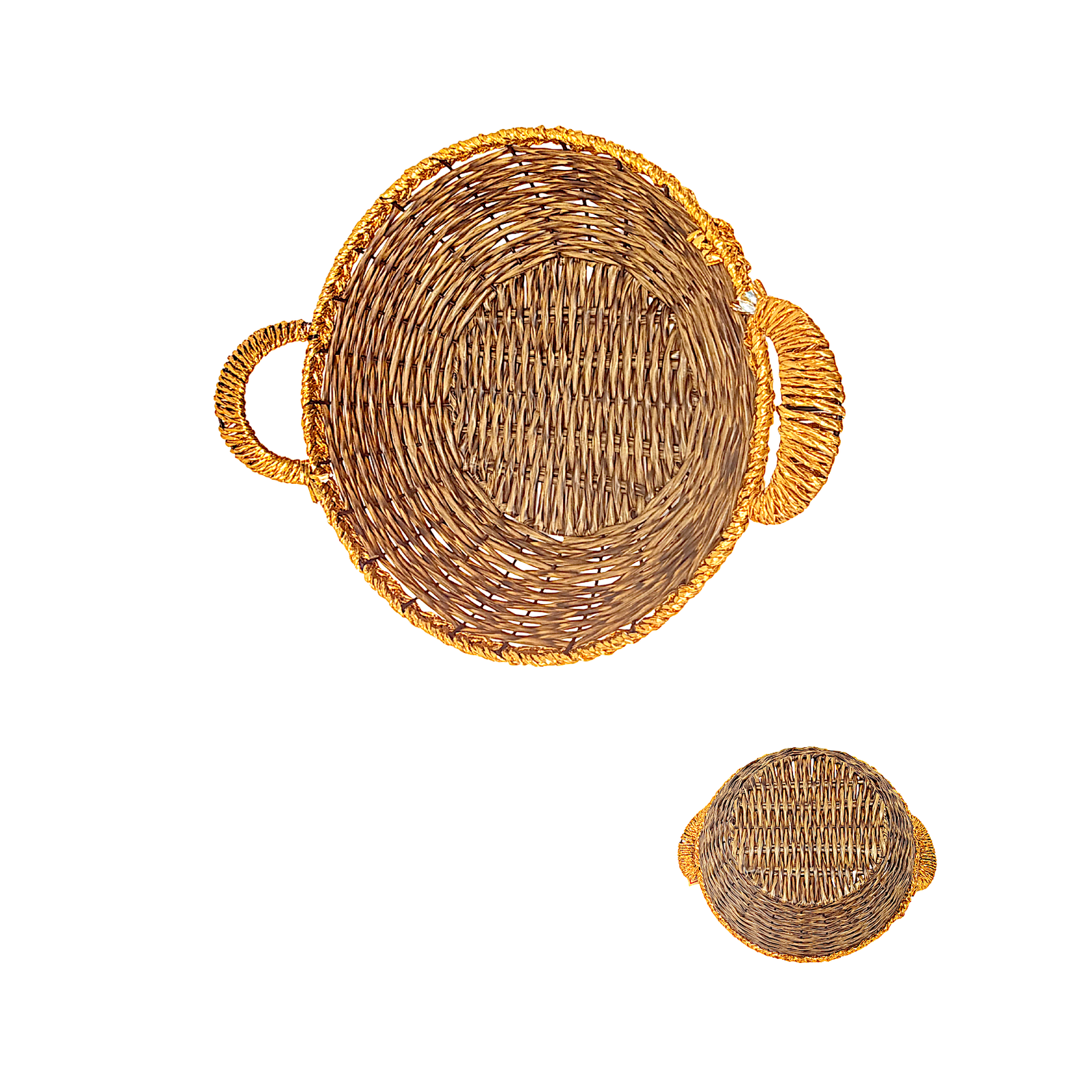 Mkaurs Round Woven Brown with Golden Rim Wicker Basket with Gold Handles - view 2