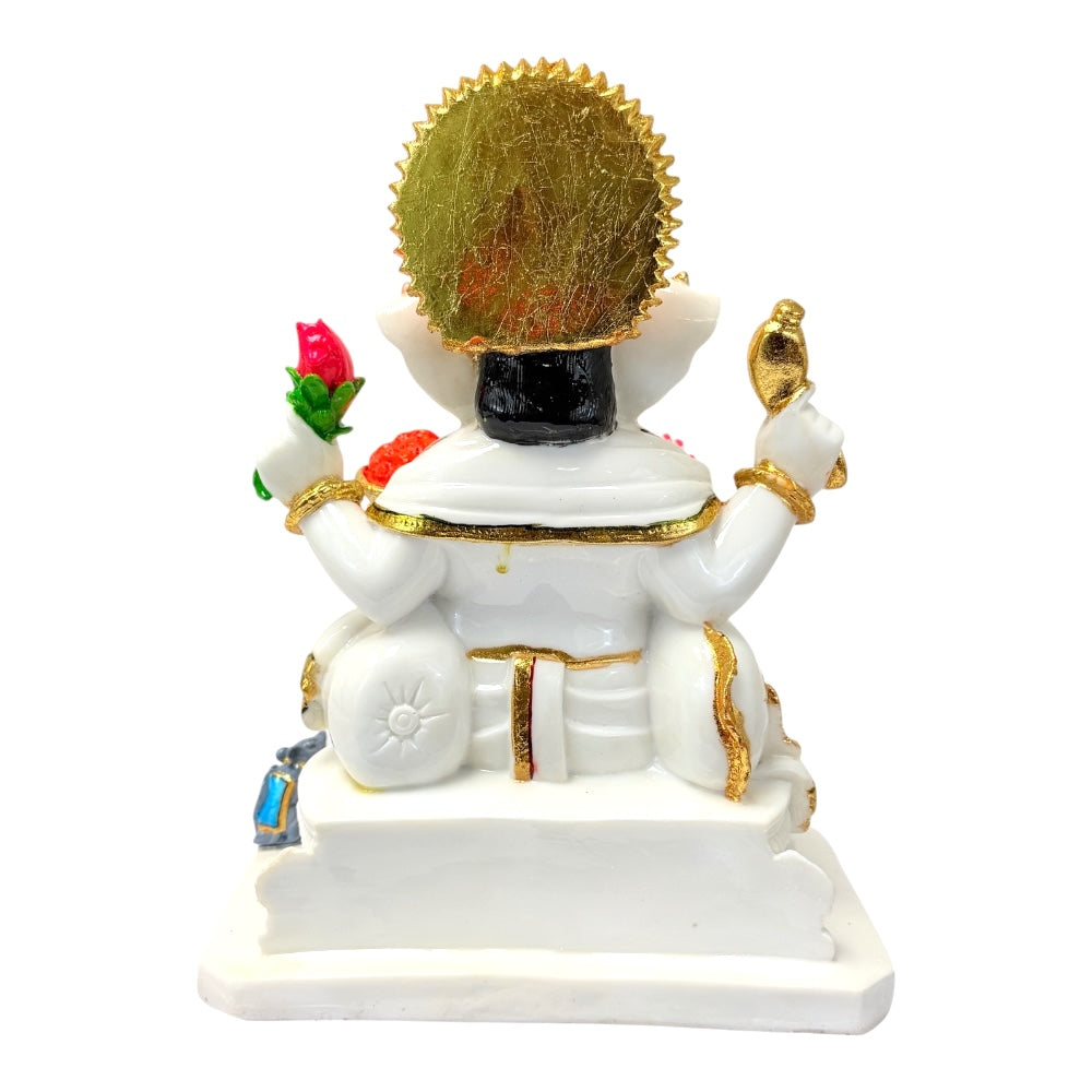 Lord Ganesha Statue with Offerings, White &amp; Gold Marble Dust Idol, 12 Inches