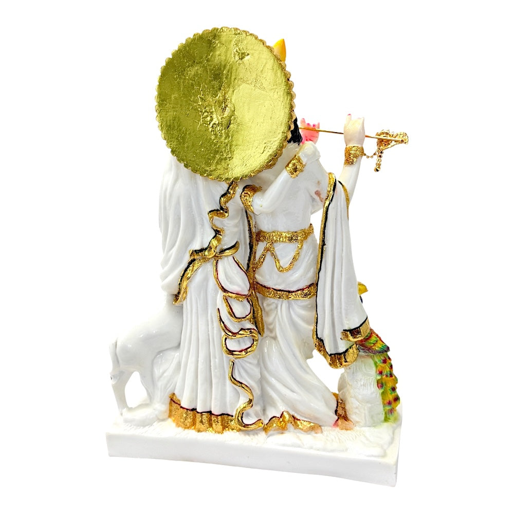 Radha Krishna White Marble Dust Murti 12" — Handcrafted Idol with Gold Detailing | Home Mandir Statue