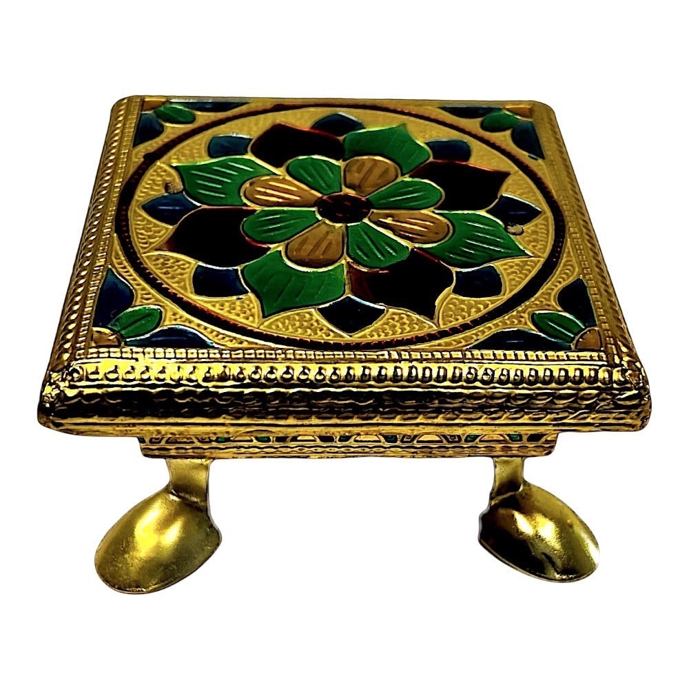 Chauki (pedestle or Bajat) 4 Inch Square Brass Meena - view 3