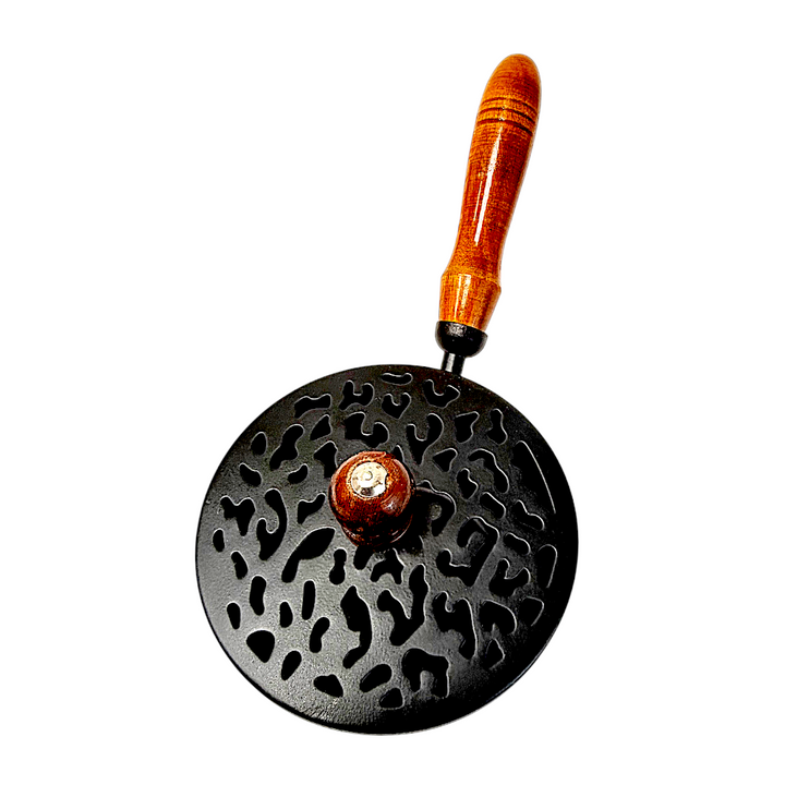 Tree of Life Iron Cauldron with Pierced Lid &amp; Wooden Handle | 4 Inch