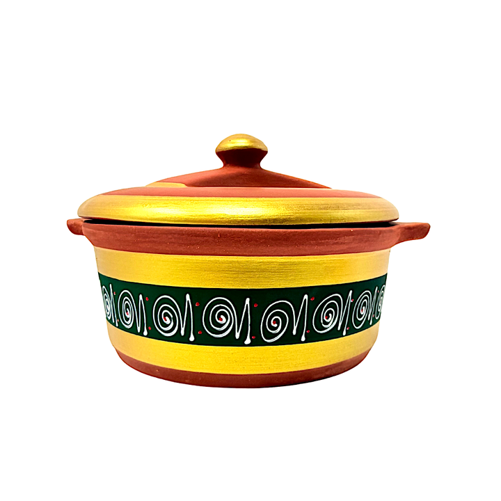 Clay Haandi (pot) for Cooking 3.5 Liter with Painted Sides (Color and Design may vary)