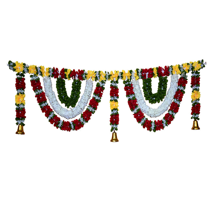 Red, White, Green &amp; Yellow Floral Door Hanging with Bells, 42 inches (MOQ=ea)