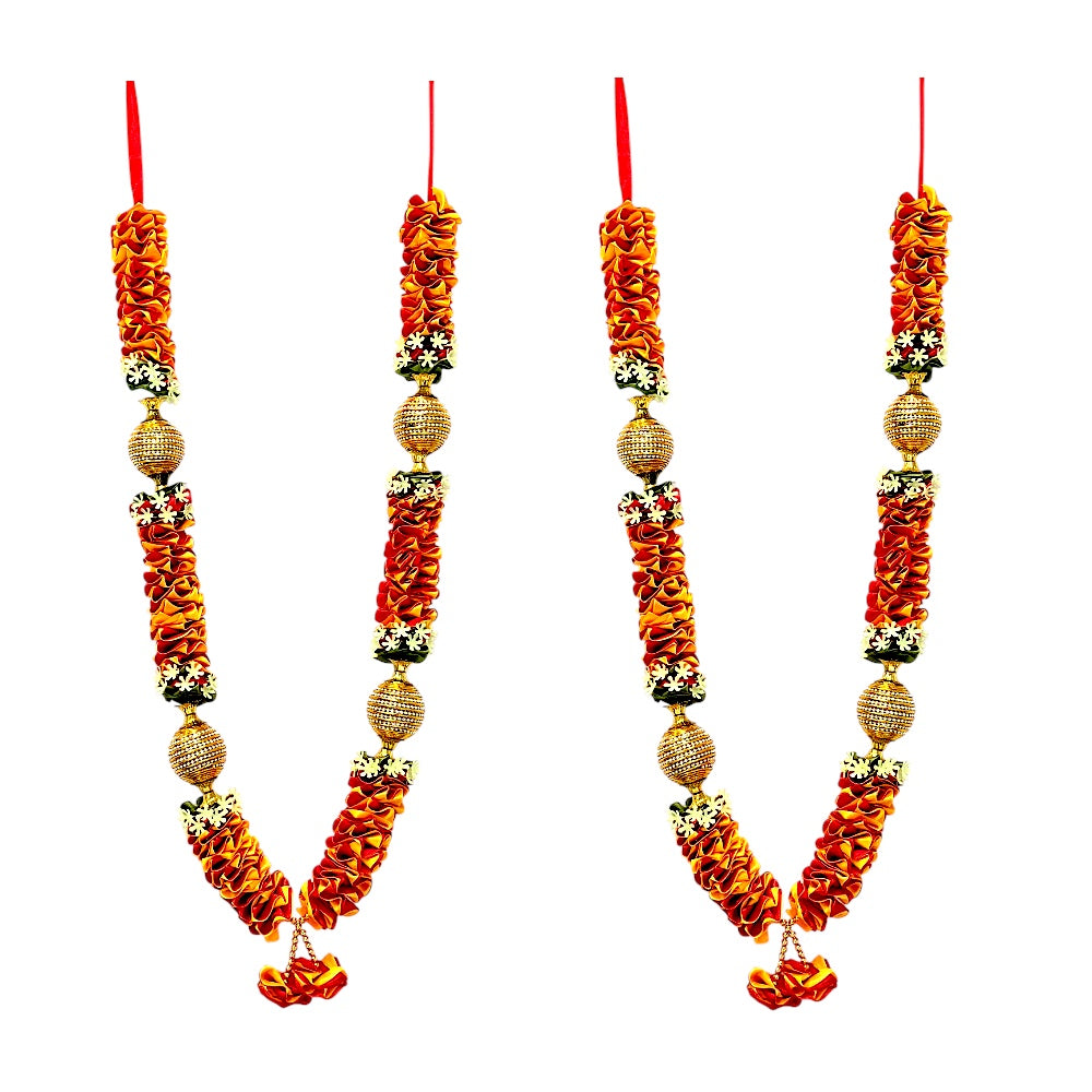 Artificial Floral Garland with Gold Beads, 24 Inch Indian Puja Mandir Garland, Festival Wedding Decor