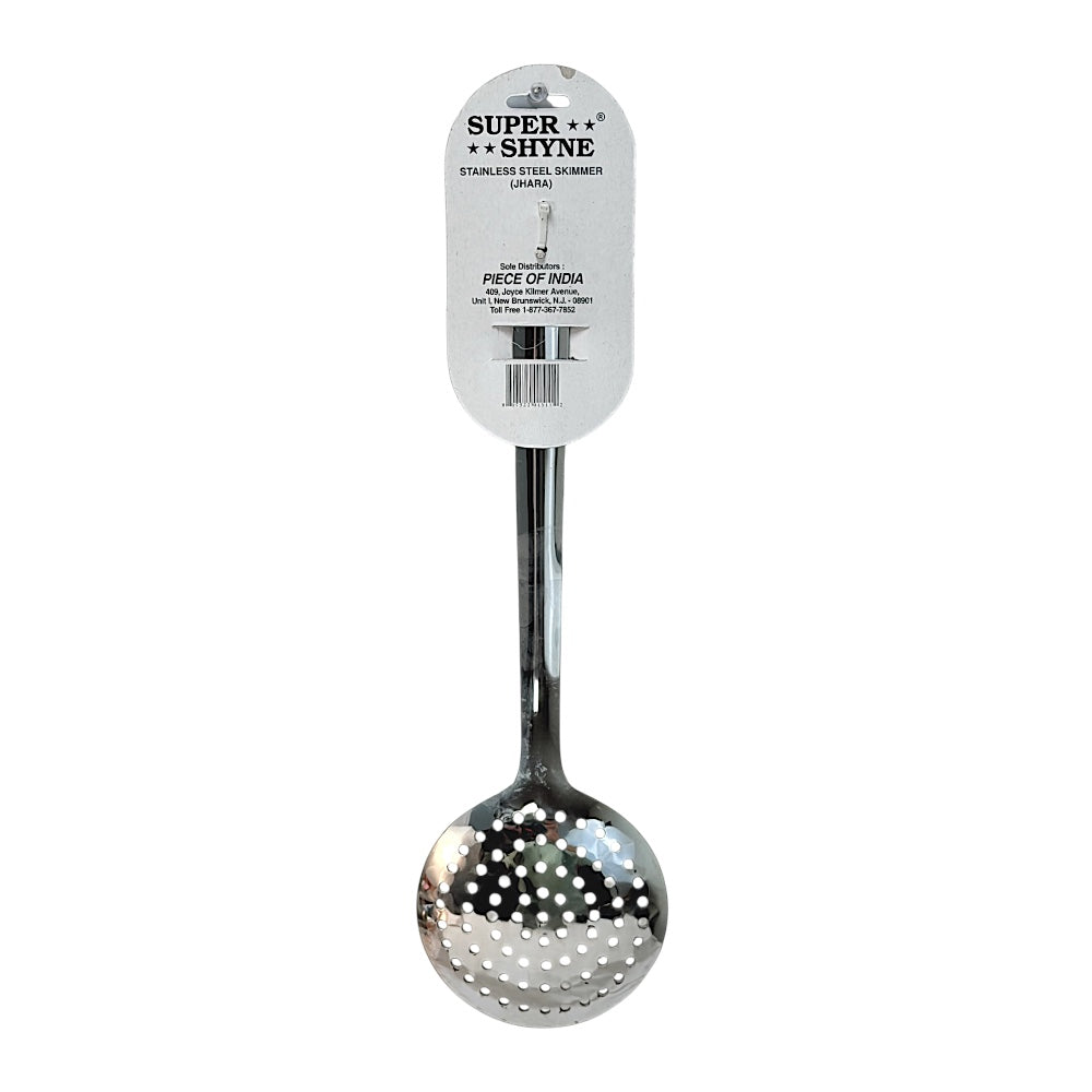Super Shyne Stainless Steel Skimmer (Jhara) | Perforated Frying Spoon for Indian Cooking