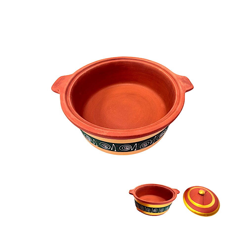 Clay Haandi (pot) for Cooking 3.5 Liter with Painted Sides (Color and Design may vary) - view 2