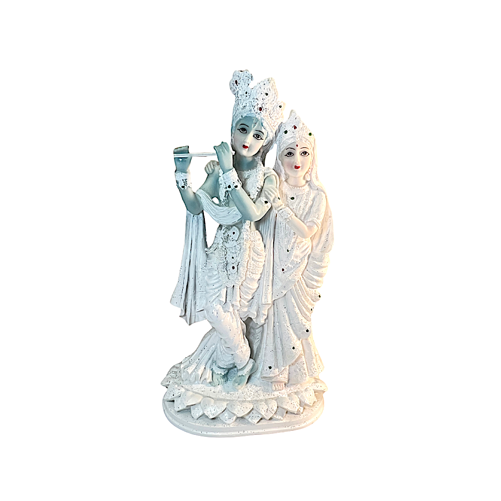 White Decorated Standing Radha Krishna 13 Inch Idol