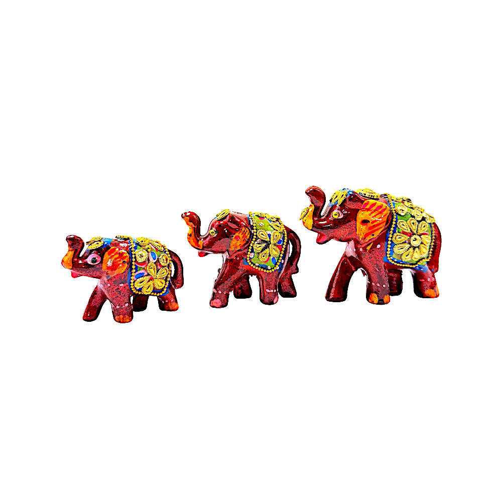 Set of 3 Adorned Elephants 4 Inch 3 Inch and 2 Inch Assorted Colors - view 2