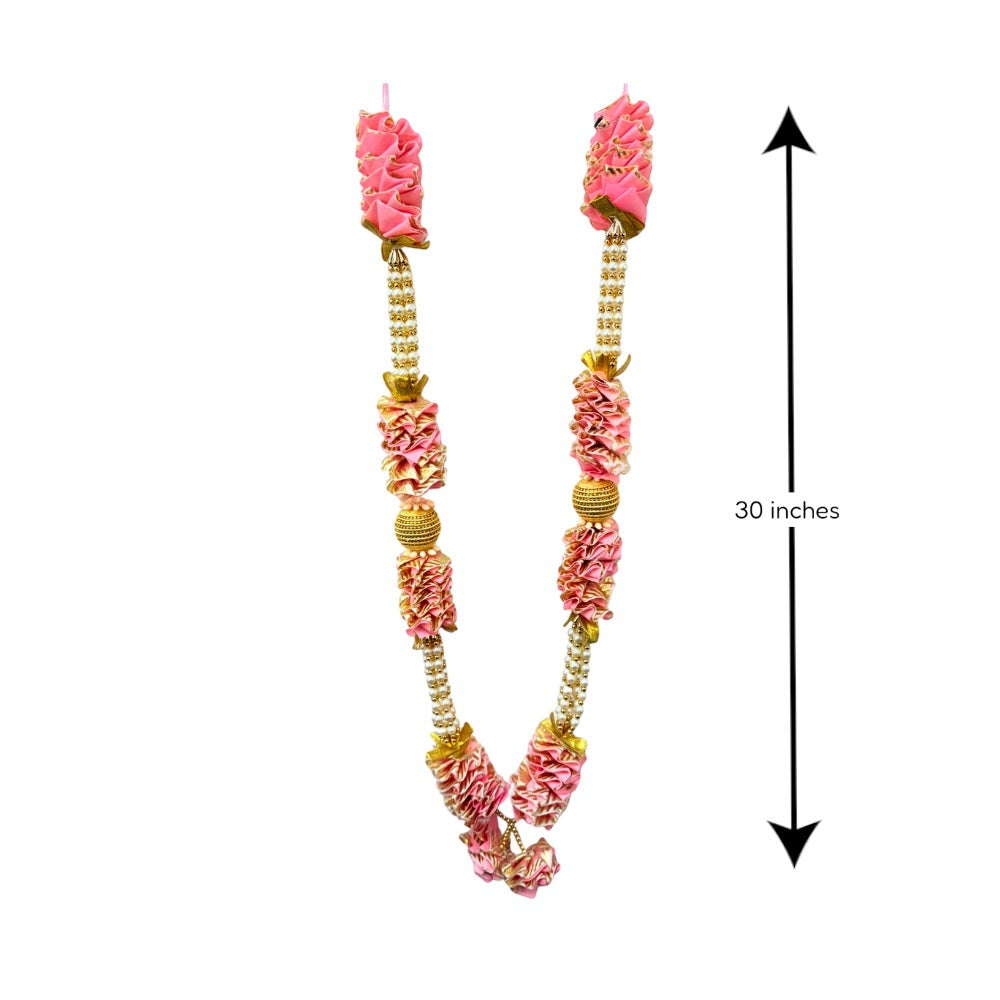 Garland 30 Inch Pink Satin Ruffles with Pearls and Gold Stops
