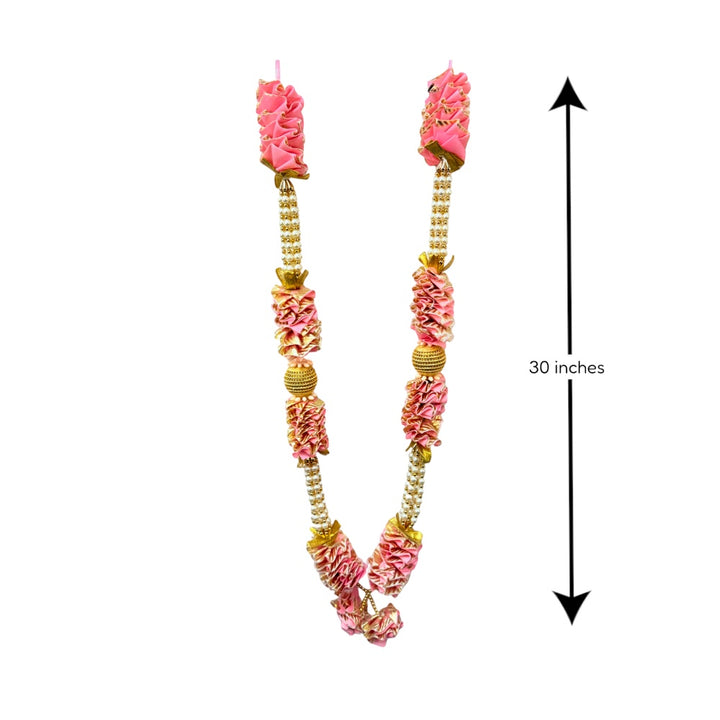 Garland 30 Inch Pink Satin Ruffles with Pearls and Gold Stops
