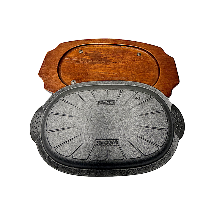 Sizzler Cast Iron L: 10 Inch W: 6 Inch Small Handles Wood Base - view 2