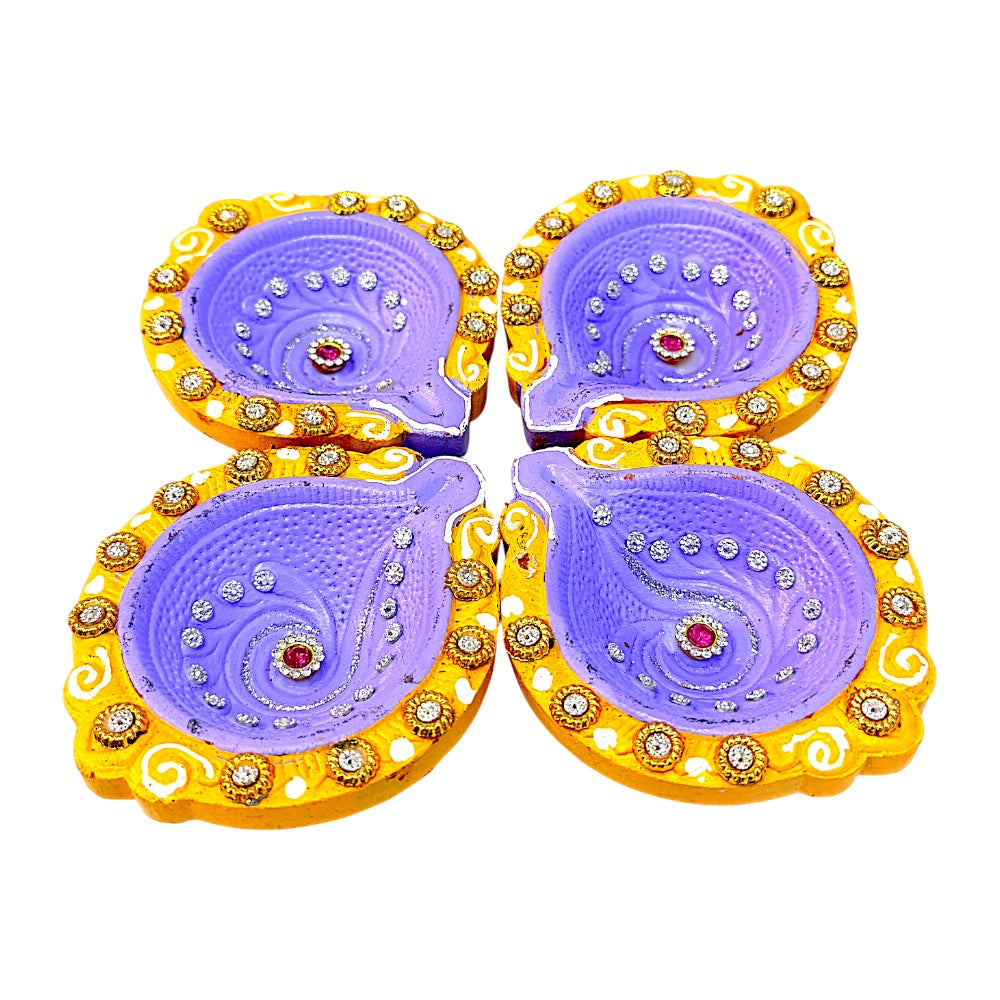 4 pc  Deco Diya Shk PKT (J) with jewels, assorted colors