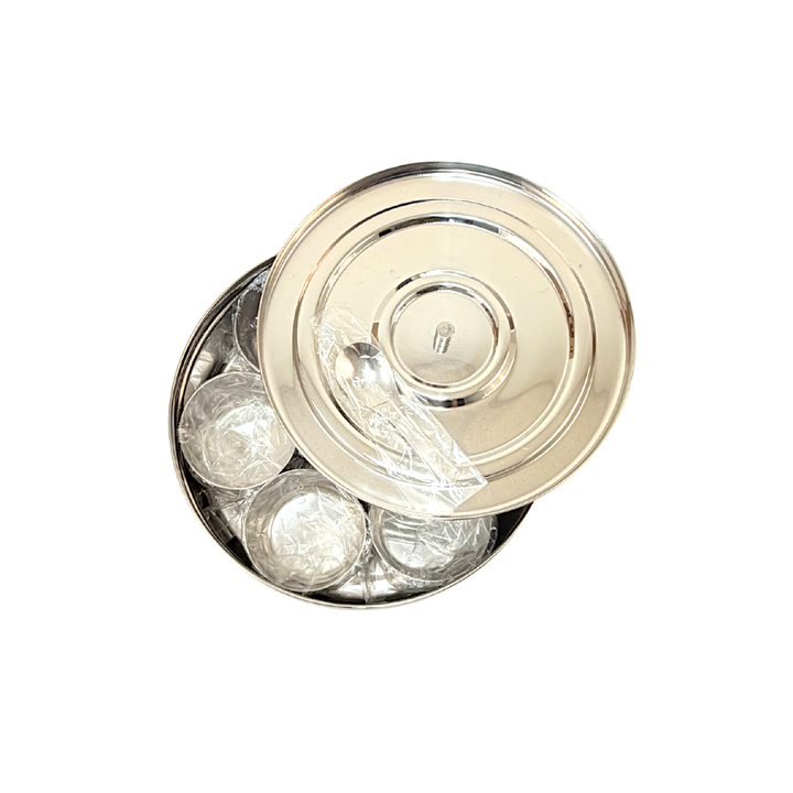 Spice Box (Masala Dibba) 8.5 Inch with Steel Lid and Spoon