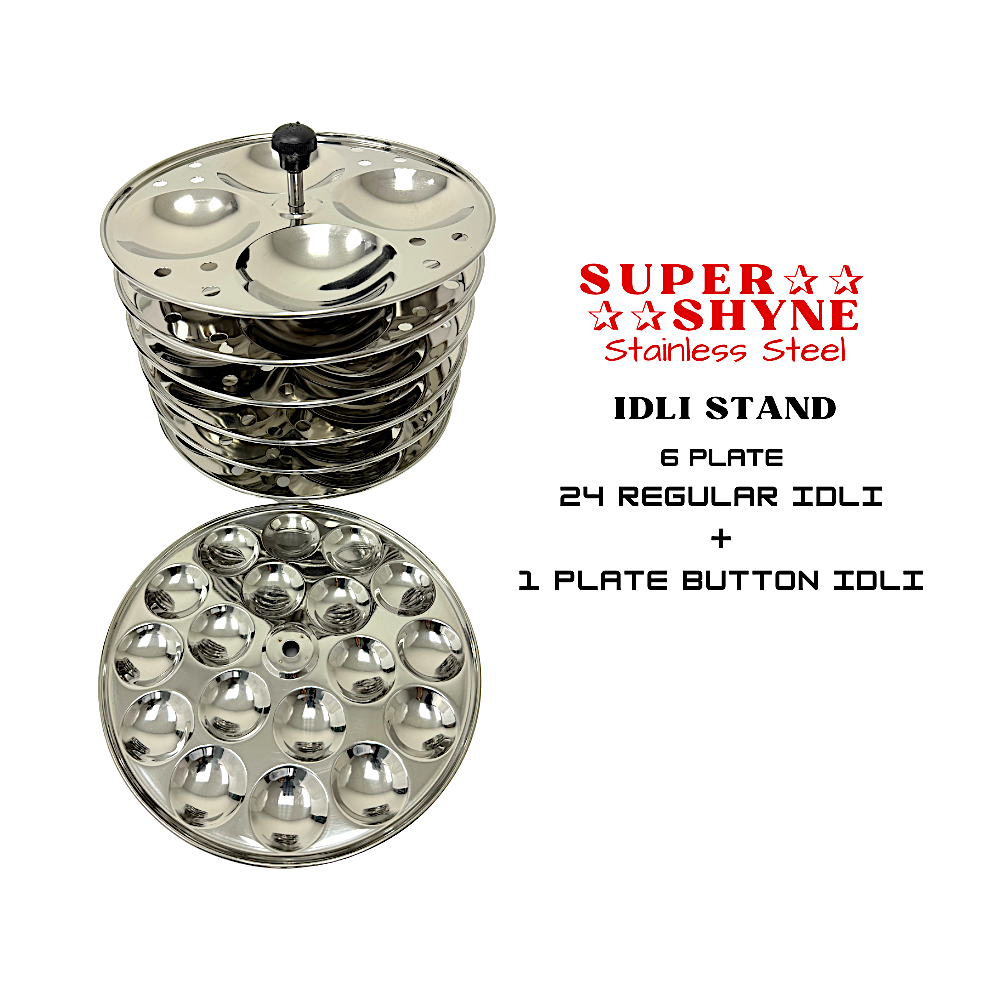 Stainless Steel Idli Stand 6 Plates (Makes 24 idli) Large Size +free Mini Idli Plate - view 2