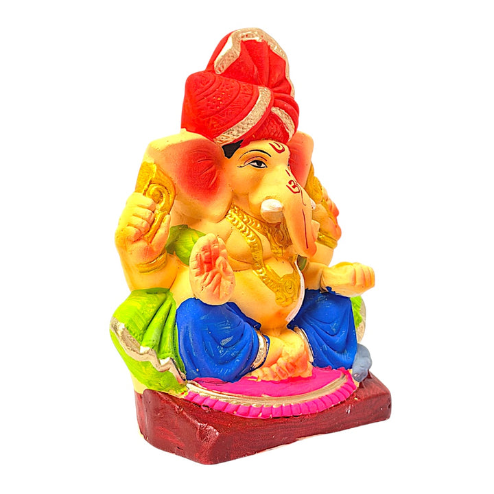 Eco Friendly Ganesha 6" — Clay Ganpati Murti with Turban (Color combinations may vary)
