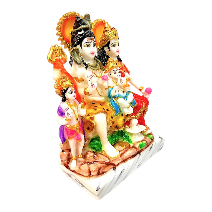 Lord Shiva family, colorful marble dust,  8 inchesShiv Parivar Idol, 8 Inch – Hand-Painted Marble Dust Statue of Shiva, Parvati, Ganesha &amp; Kartikeya