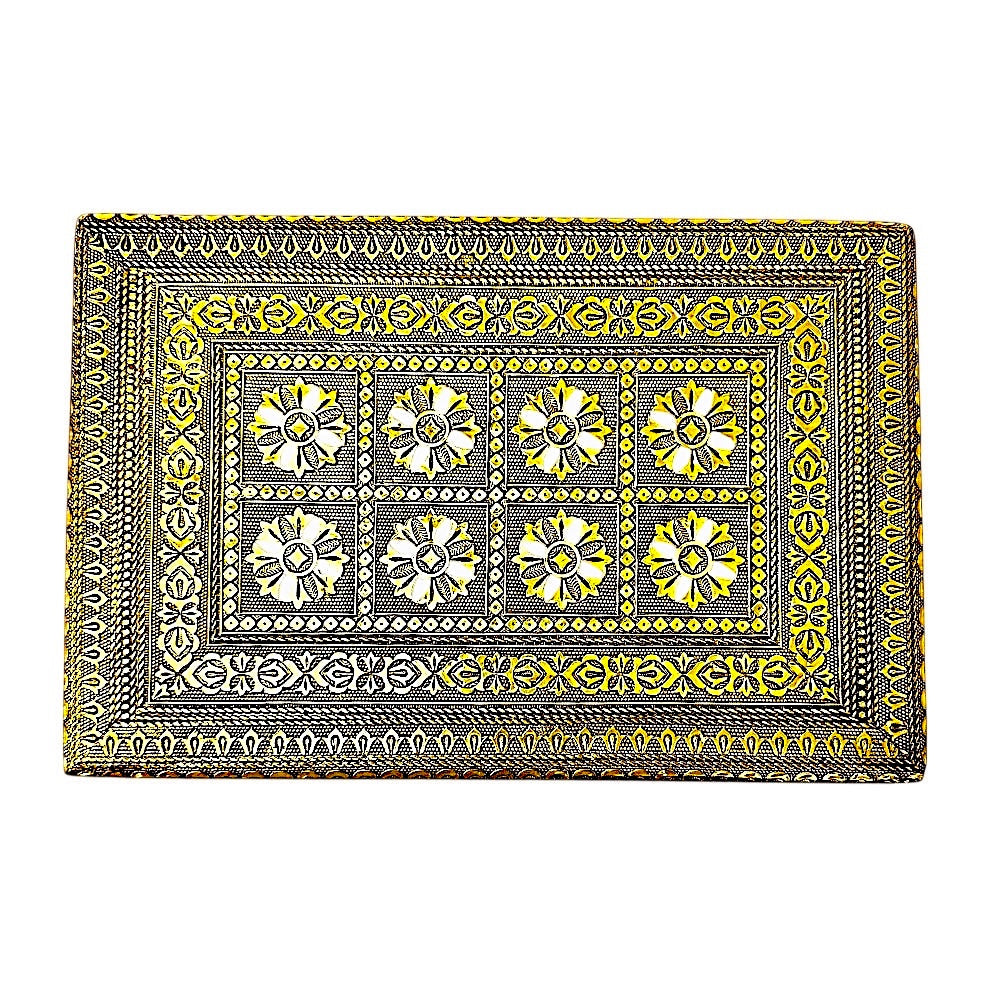 Gold Finish Metal Bajat / Puja Chowki, 8 Inch x 12 Inch