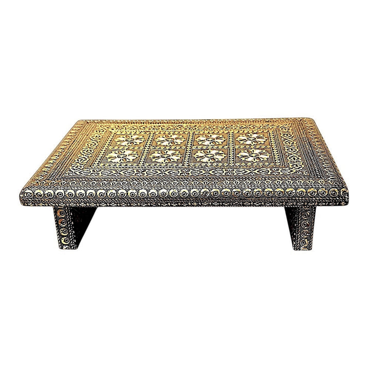 Gold Finish Metal Bajat / Puja Chowki, 8 Inch x 12 Inch