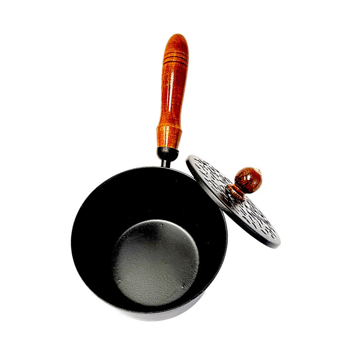 Tree of Life Iron Cauldron with Pierced Lid &amp; Wooden Handle | 4 Inch