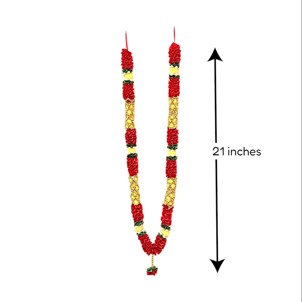 Garland 21 Inch Tiny Gold Pearls W Ruffles Red Pink Yellow and White