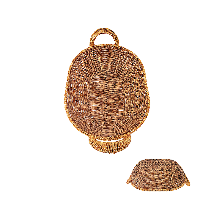 Mkaurs Oval Woven Brown with Golden Rim Wicker Basket with Gold Handles - view 2