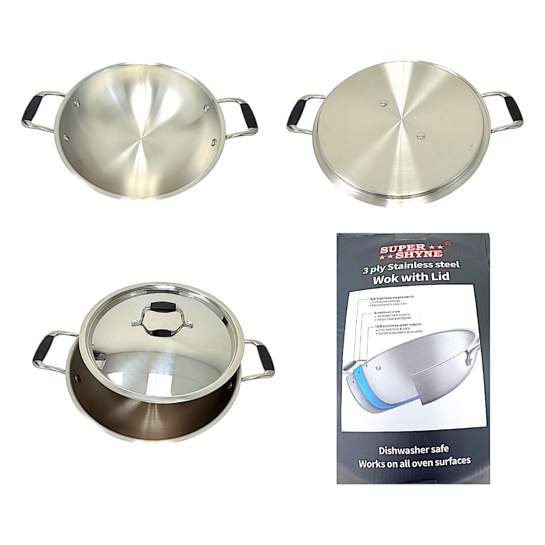 Wok 3 Ply 18/8 Steel with Steel Lid 4 Qt - view 2