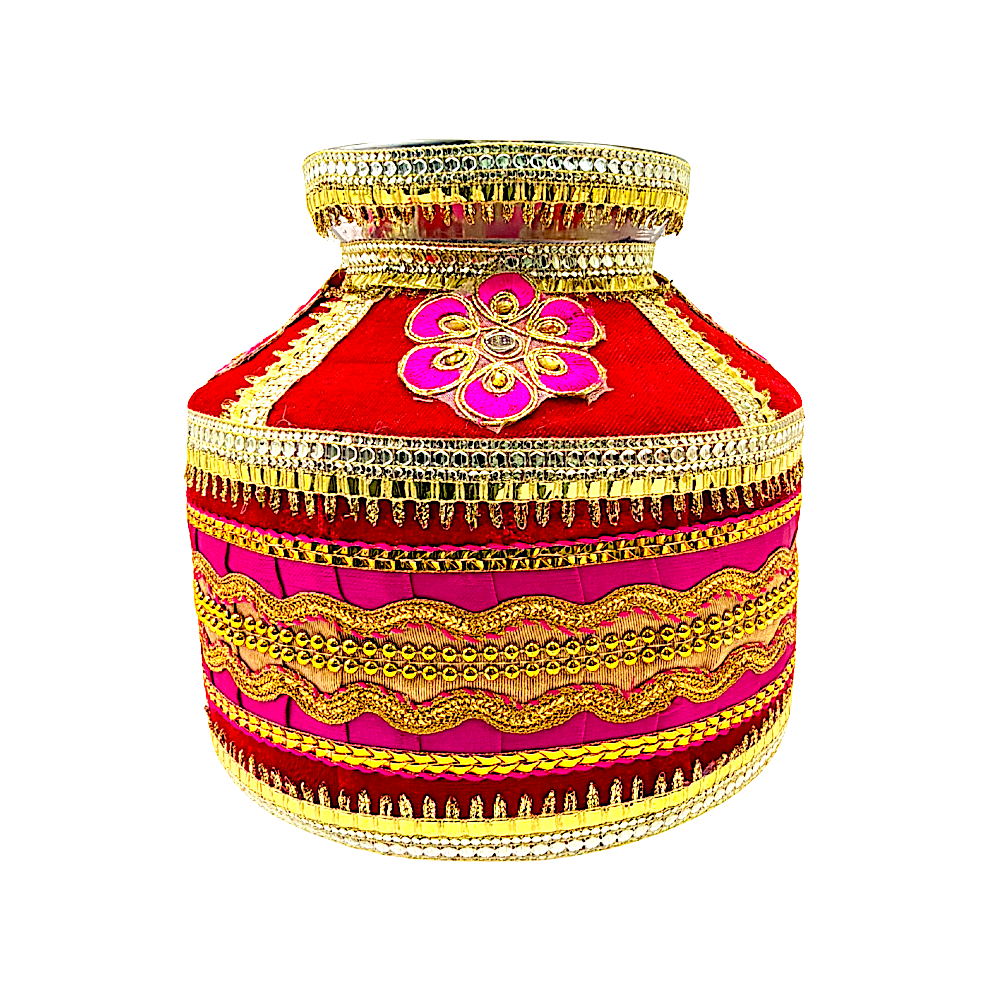 Festive Gharoli/Kalash. Cloth Exterior Decor, Steel Inside