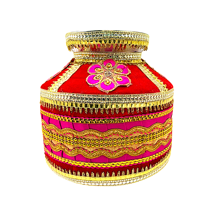 Festive Gharoli/Kalash. Cloth Exterior Decor, Steel Inside