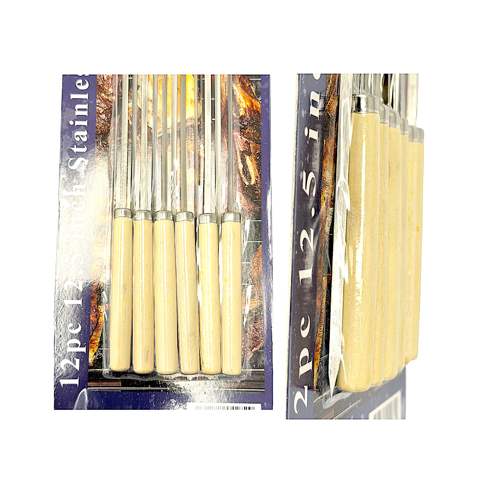 12 pc Stainless Steel BBQ Skewers, 12.5 Inch with Wooden Handle - view 2