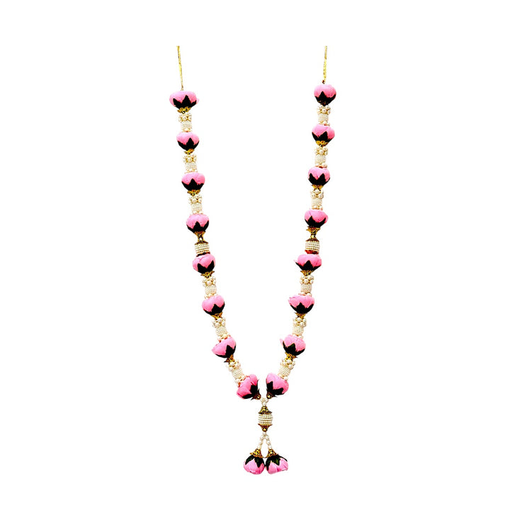Artificial Rose Bud Garland with Pearl Beads, 24 Inch Indian Puja Mandir Garland, Wedding Festival Decor, Single or Double Set