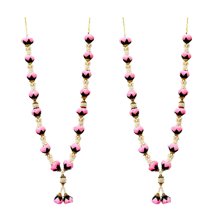 Artificial Rose Bud Garland with Pearl Beads, 24 Inch Indian Puja Mandir Garland, Wedding Festival Decor, Single or Double Set