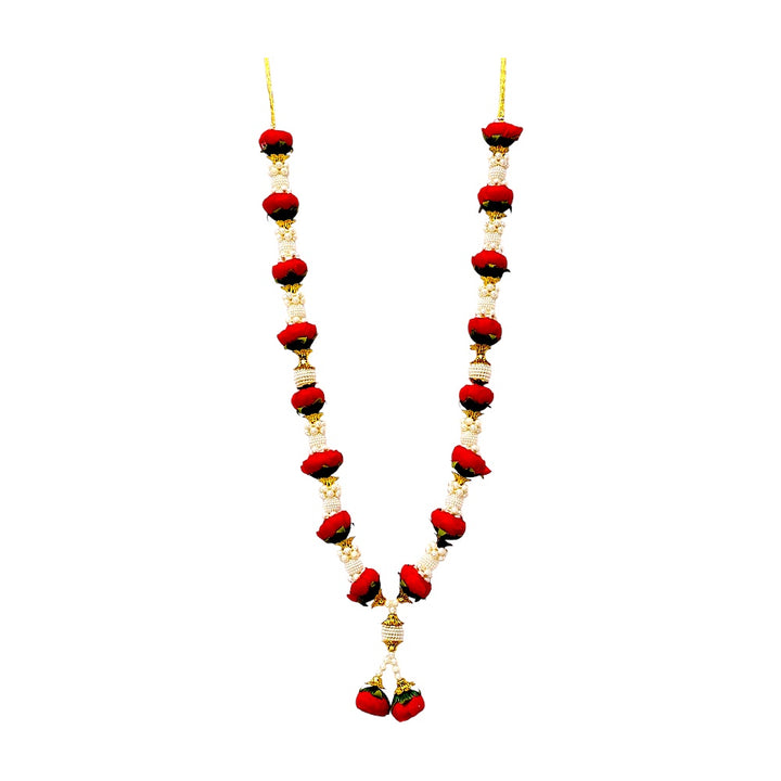 Artificial Rose Bud Garland with Pearl Beads, 24 Inch Indian Puja Mandir Garland, Wedding Festival Decor, Single or Double Set