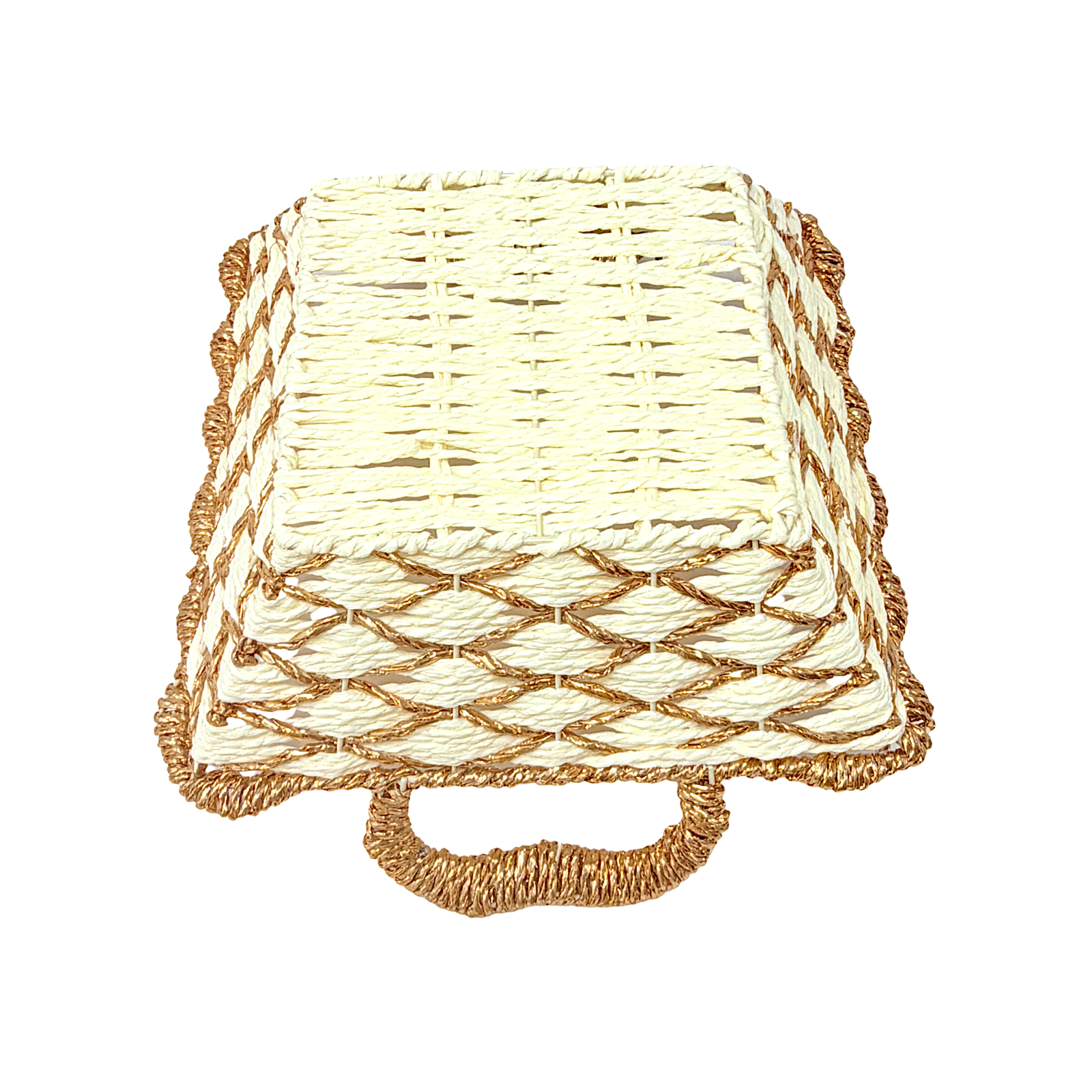 Mkaurs Square Woven Offwhite and Gold Wicker Basket with Handles - view 2