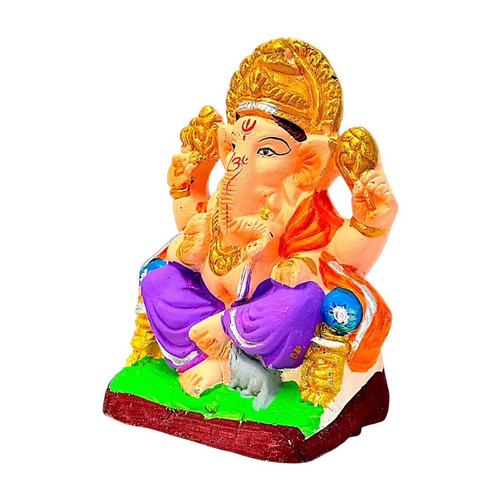 Eco-Friendly Clay Ganesha, 4" (Color combinations may vary)