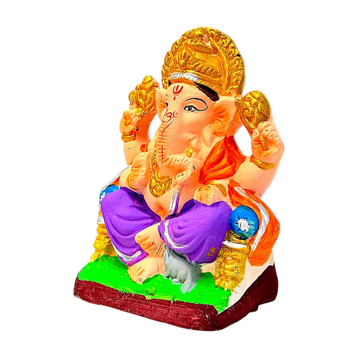 Eco-Friendly Clay Ganesha, 4" (Color combinations may vary)